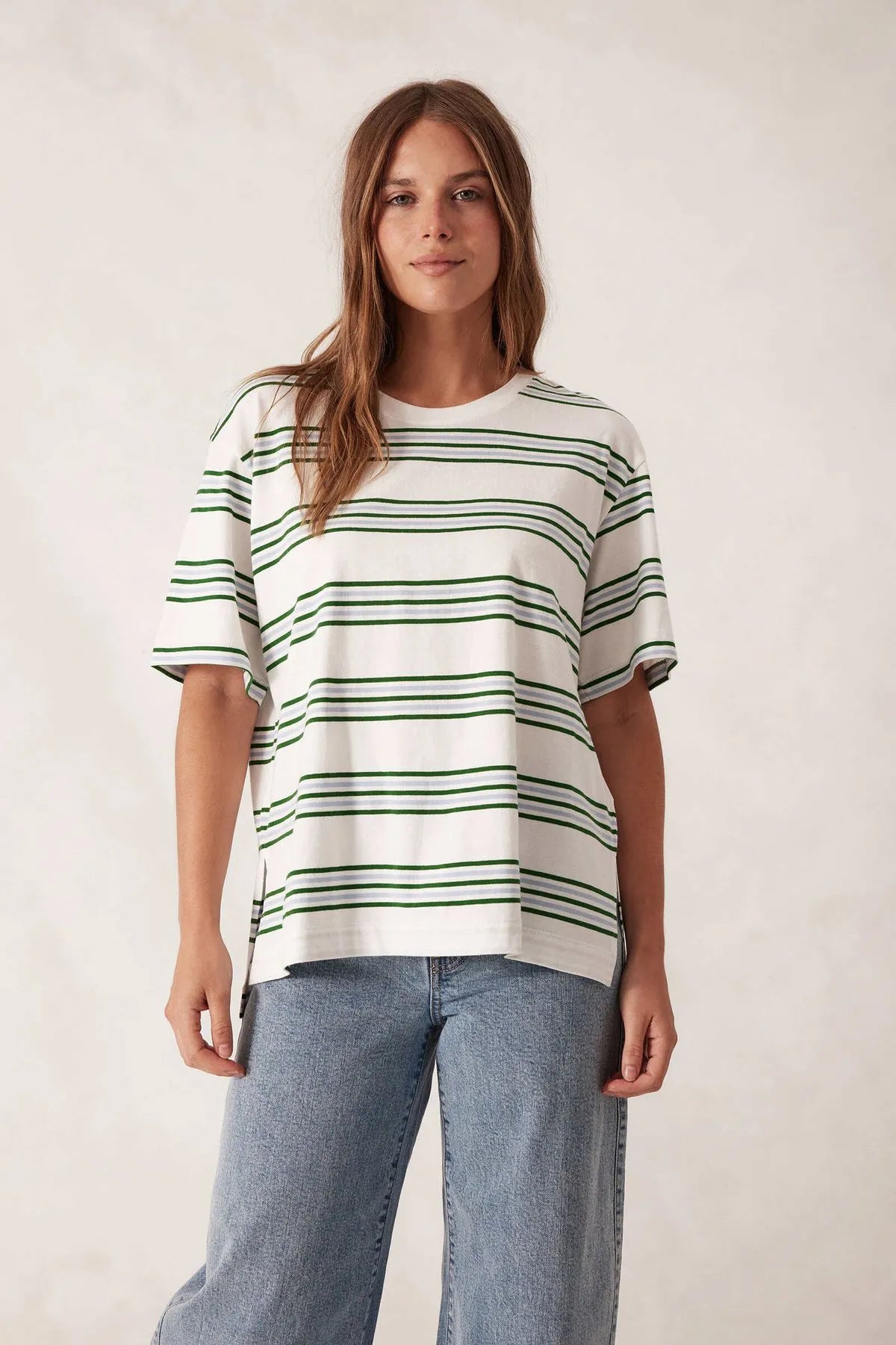 Ceres Life Stevie Slouchy Tee in Vanilla Green Retro Stripe