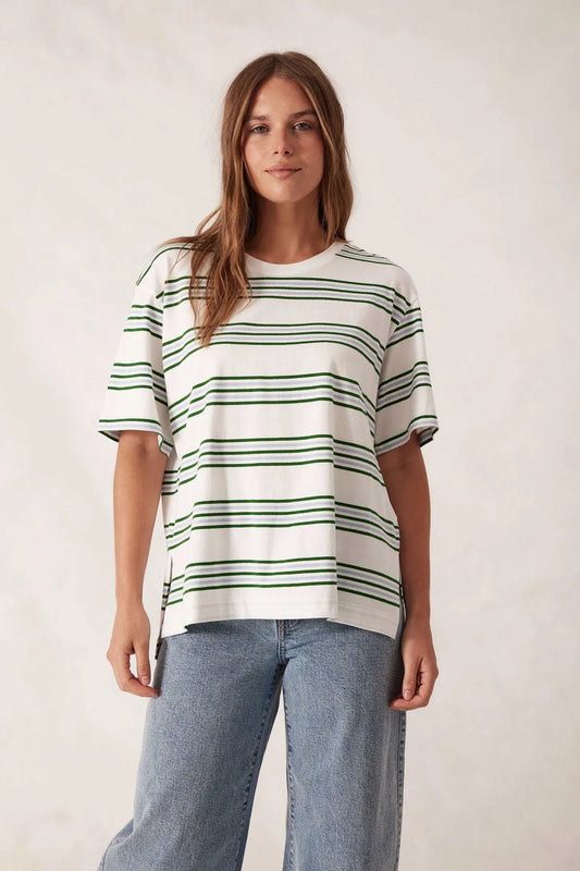 Ceres Life Stevie Slouchy Tee in Vanilla Green Retro Stripe