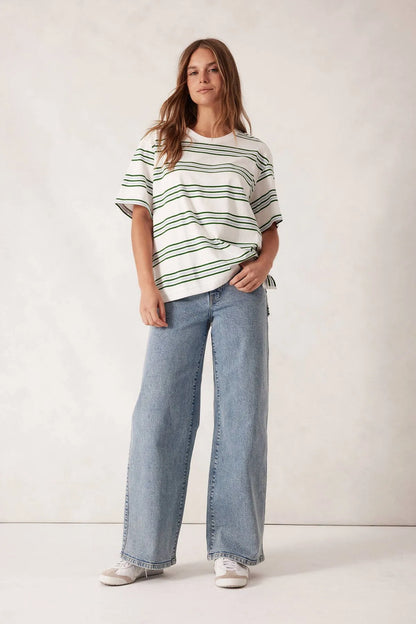 Ceres Life Stevie Slouchy Tee in Vanilla Green Retro Stripe