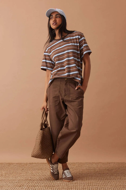 Ceres Life Stevie Slouchy Tee in Chalk/Choc Retro Stripe