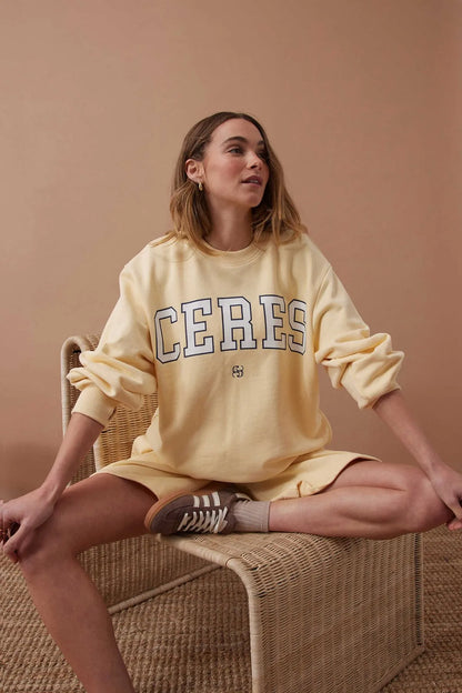 Ceres Life Isla Oversized Crew in Sunny Yellow Heritage Logo
