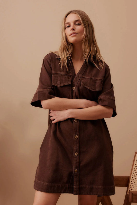 Sammy Relaxed Shirt Dress in Chocolate
