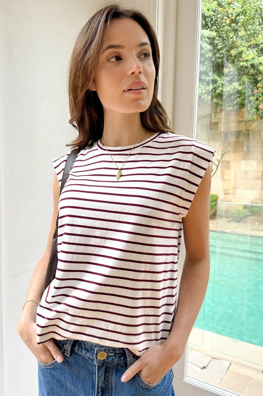 Ceres Life EXTENDED SHOULDER TEE/WHITE/POMEGRANATE STRIPE