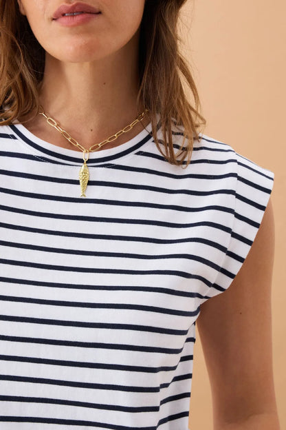 Ceres Life EXTENDED SHOULDER TEE/WHITE/FRENCH NAVY STRIPE