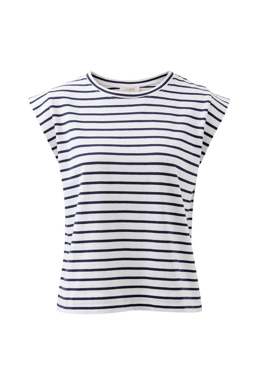 Ceres Life EXTENDED SHOULDER TEE/WHITE/FRENCH NAVY STRIPE