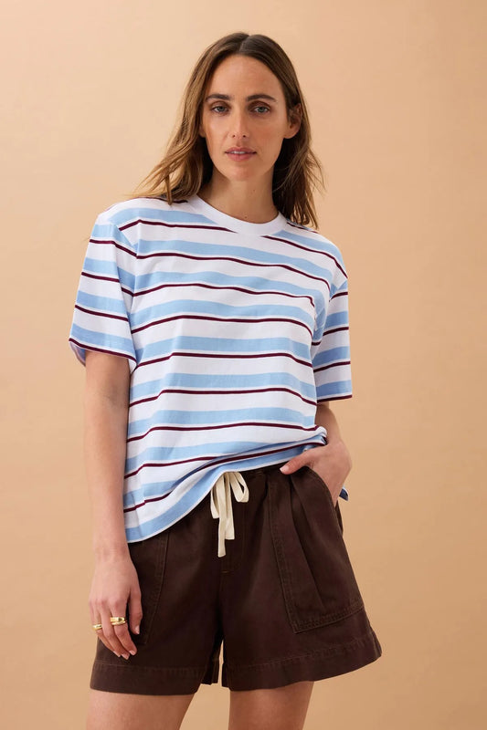 Ceres Life Stevie Slouchy Tee in Powder Pomegranate Retro Stripe