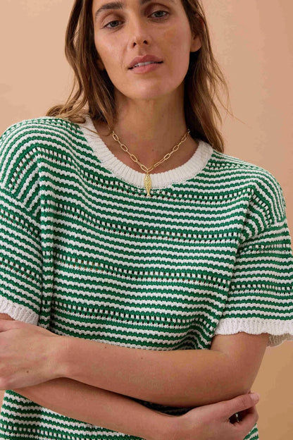 Ceres Life Nina Boxy Knit Tee in Kelly Green Stripe