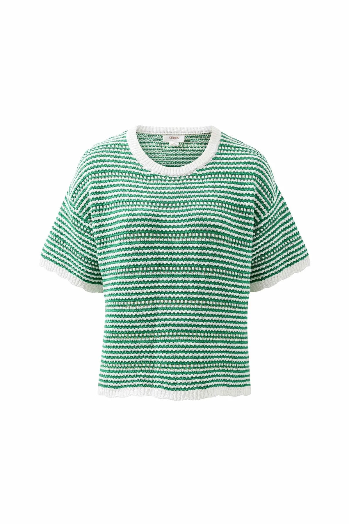 Ceres Life Nina Boxy Knit Tee in Kelly Green Stripe