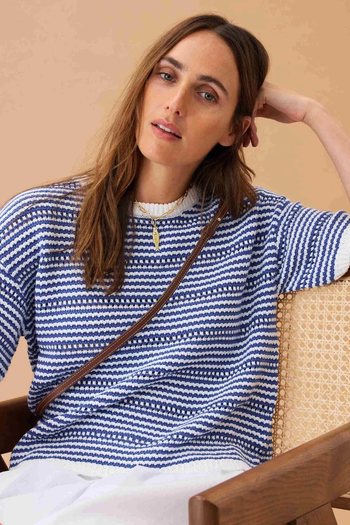 Ceres Life Nina Boxy Knit Tee in Summer Blue Stripe
