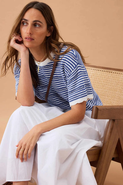 Ceres Life Nina Boxy Knit Tee in Summer Blue Stripe