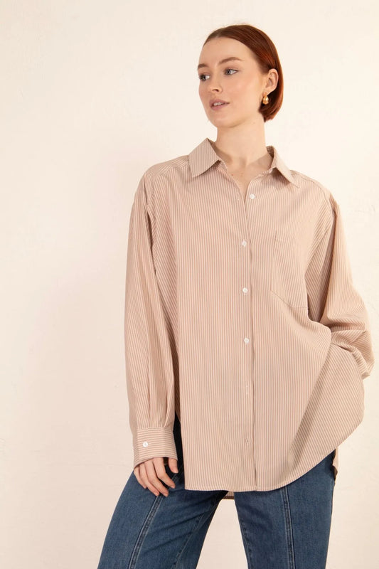 Mika Stripe Shirt in Beige