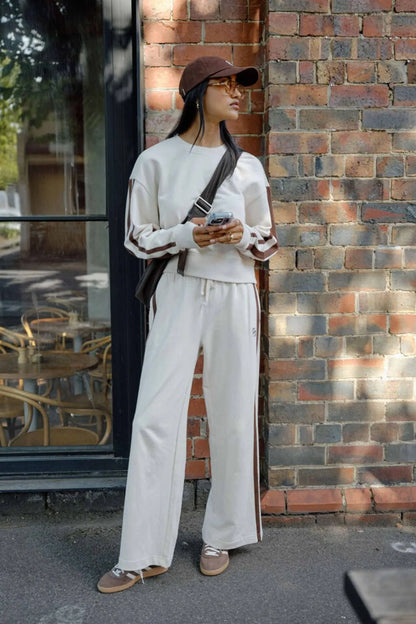 GIGI WIDE LEG TERRY TRA/BUFF CHOCOLATE SIDE STRIPE