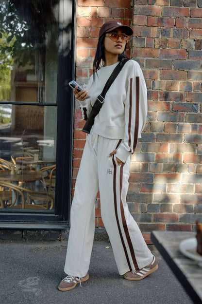 GIGI WIDE LEG TERRY TRA/BUFF CHOCOLATE SIDE STRIPE