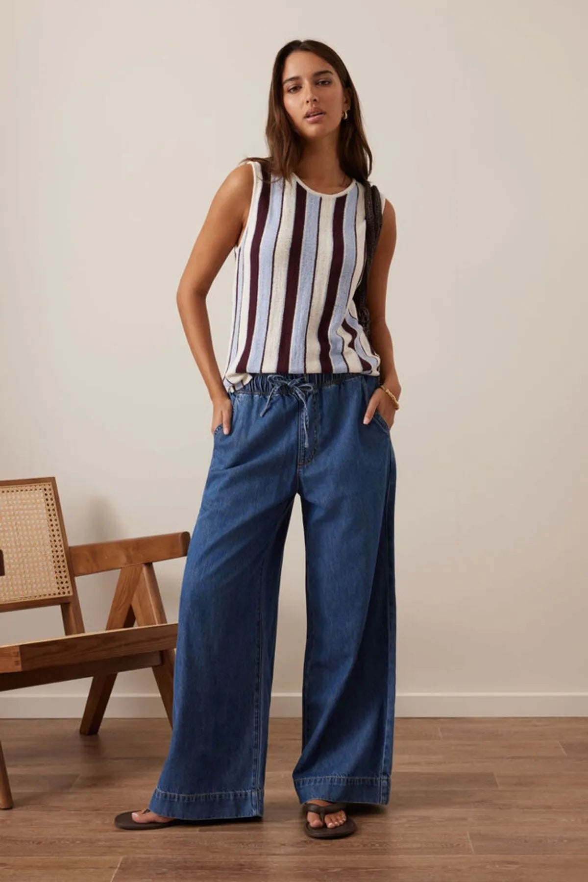 Ceres Life Andie Wide Leg Drawstring Pant in Fresh Indigo