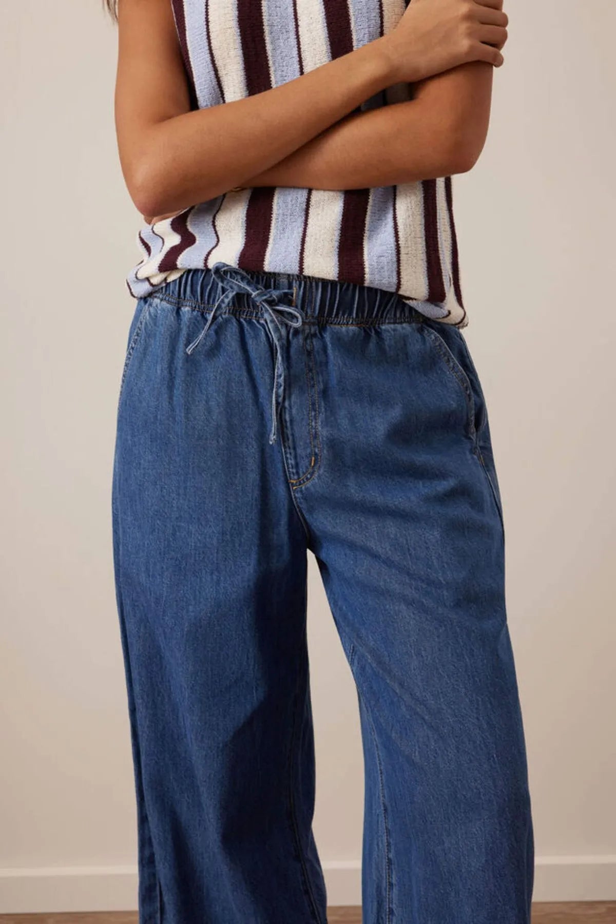 Ceres Life Andie Wide Leg Drawstring Pant in Fresh Indigo
