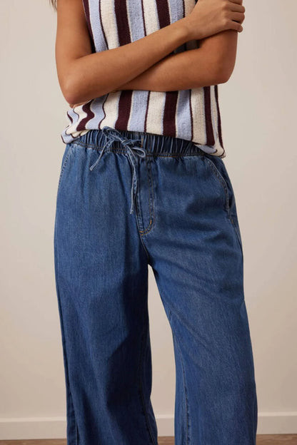 Ceres Life Andie Wide Leg Drawstring Pant in Fresh Indigo