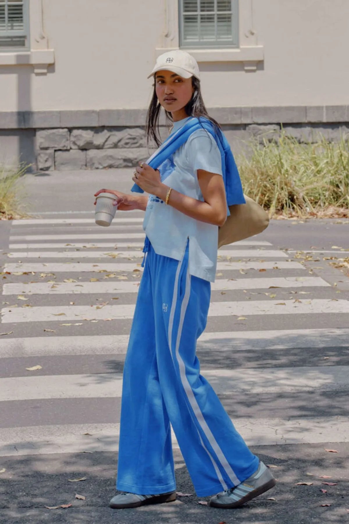 CERES LIFE GIGI WIDE LEG TERRY TRACKP/MARINE BLUE SIDE STRIPE