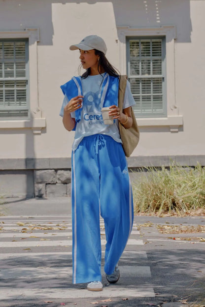 CERES LIFE GIGI WIDE LEG TERRY TRACKP/MARINE BLUE SIDE STRIPE