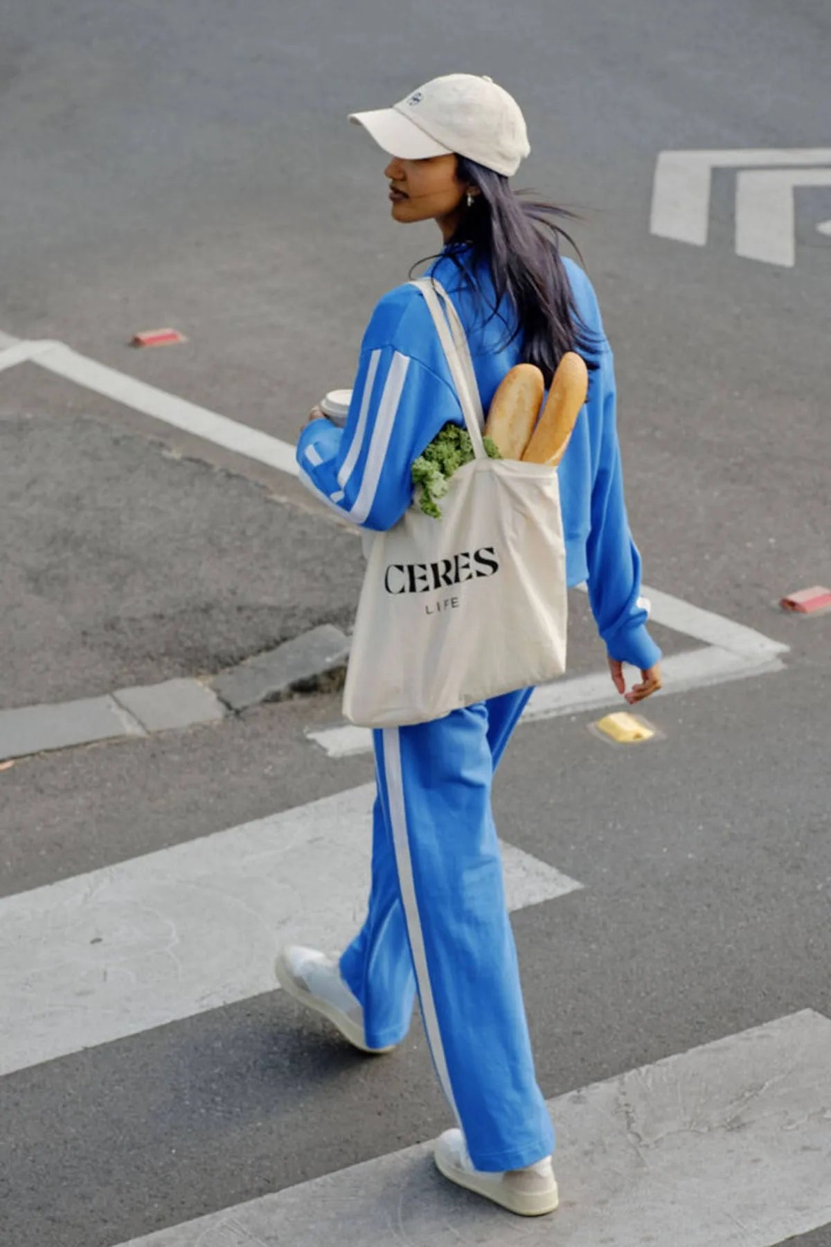 CERES LIFE GIGI WIDE LEG TERRY TRACKP/MARINE BLUE SIDE STRIPE