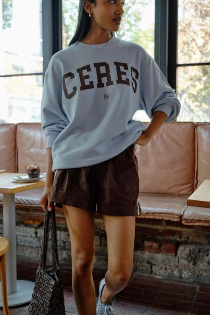 Ceres Life Isla Oversized Slouchy Crew in Chalk Blue