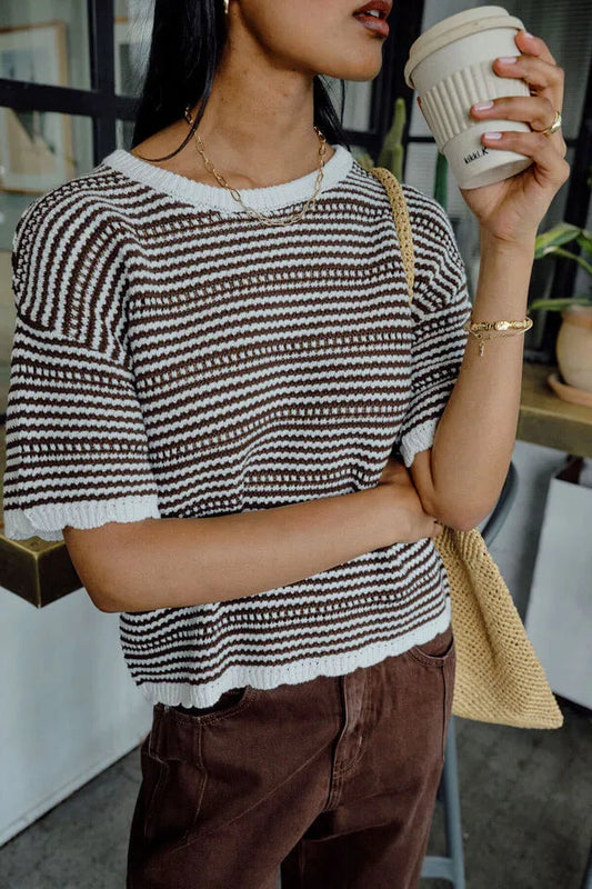 Ceres Life Nina Boxy Knit Tee in Chocolate Stripe