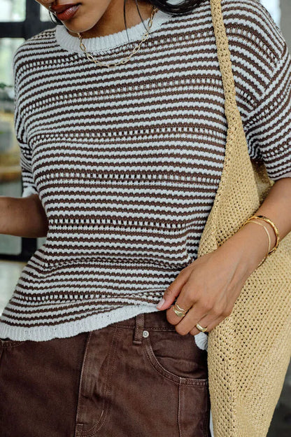 Ceres Life Nina Boxy Knit Tee in Chocolate Stripe