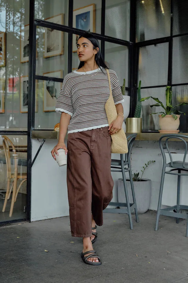 Ceres Life Nina Boxy Knit Tee in Chocolate Stripe