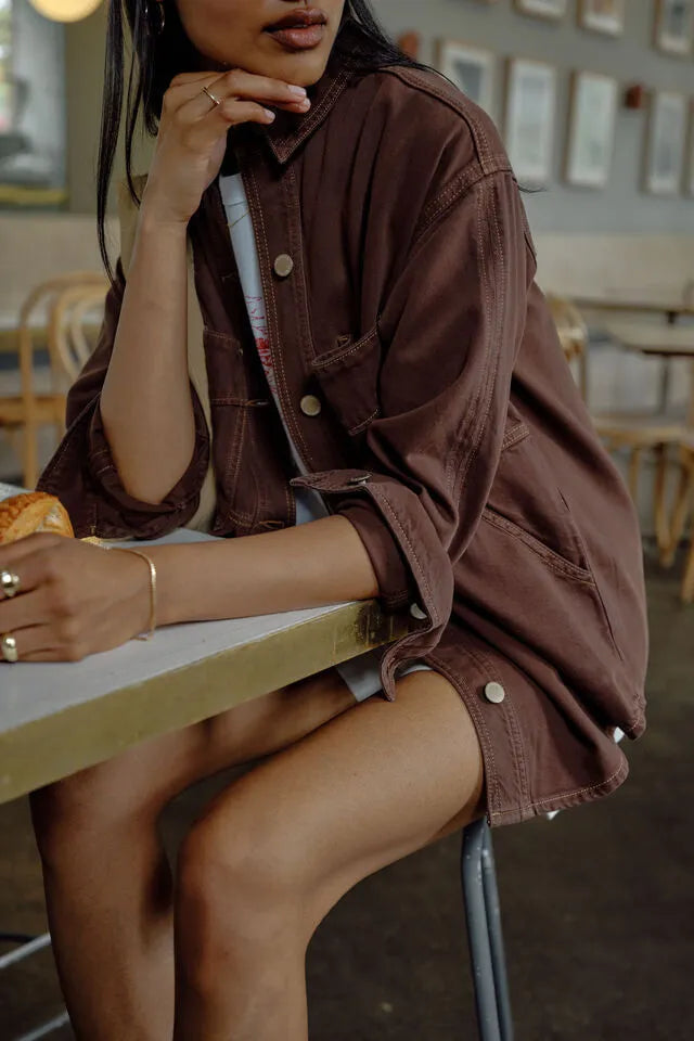 Ceres Life Bobbi Sider Pocket Shacket in Chocolate