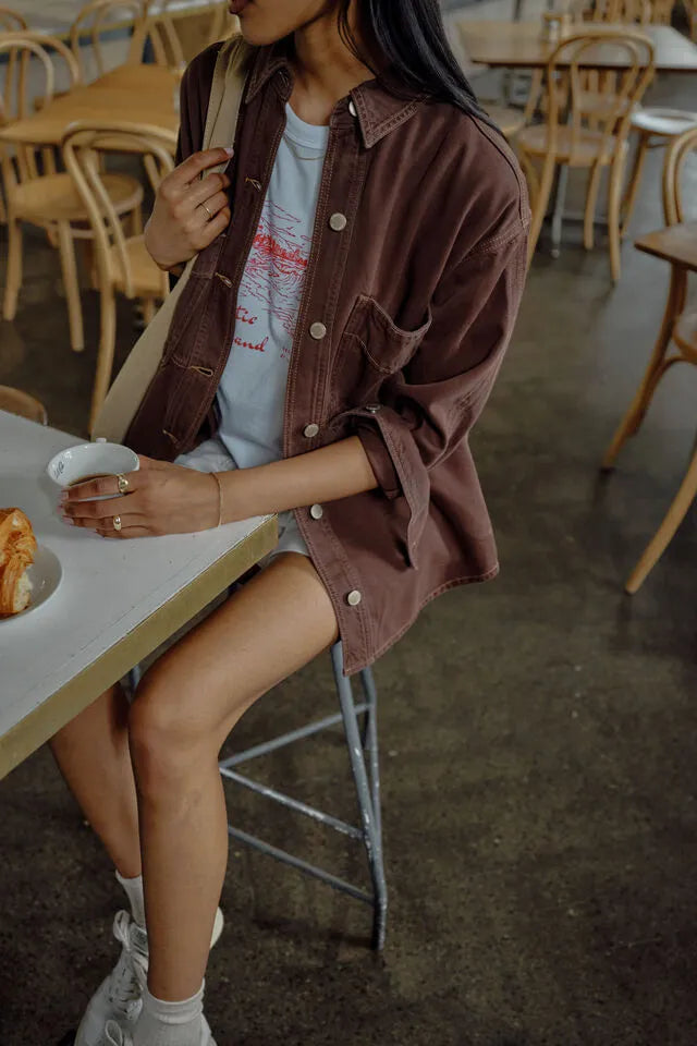 Ceres Life Bobbi Sider Pocket Shacket in Chocolate