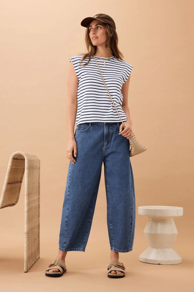 Maggie Tapered Barrel Jeans in Fresh Indigo by Ceres Life