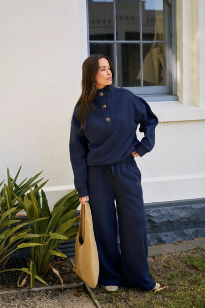 Ivy Wide Leg Tracksuit Pants in Heritage Navy