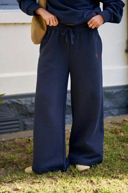 Ivy Wide Leg Tracksuit Pants in Heritage Navy