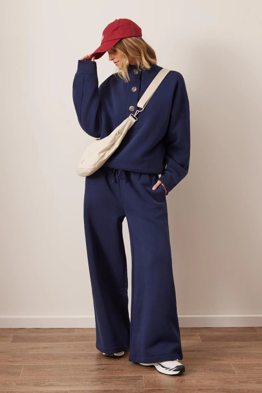 Ivy Wide Leg Tracksuit Pants in Heritage Navy