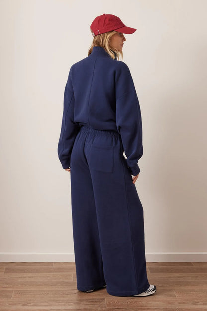 Ivy Wide Leg Tracksuit Pants in Heritage Navy