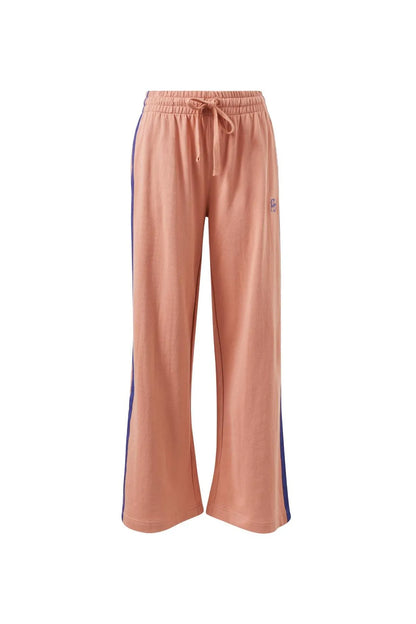 GIGI WIDE LEG TERRY TRACK PANT IN PINK CLAY WASHED NAVY SIDE STRIPE