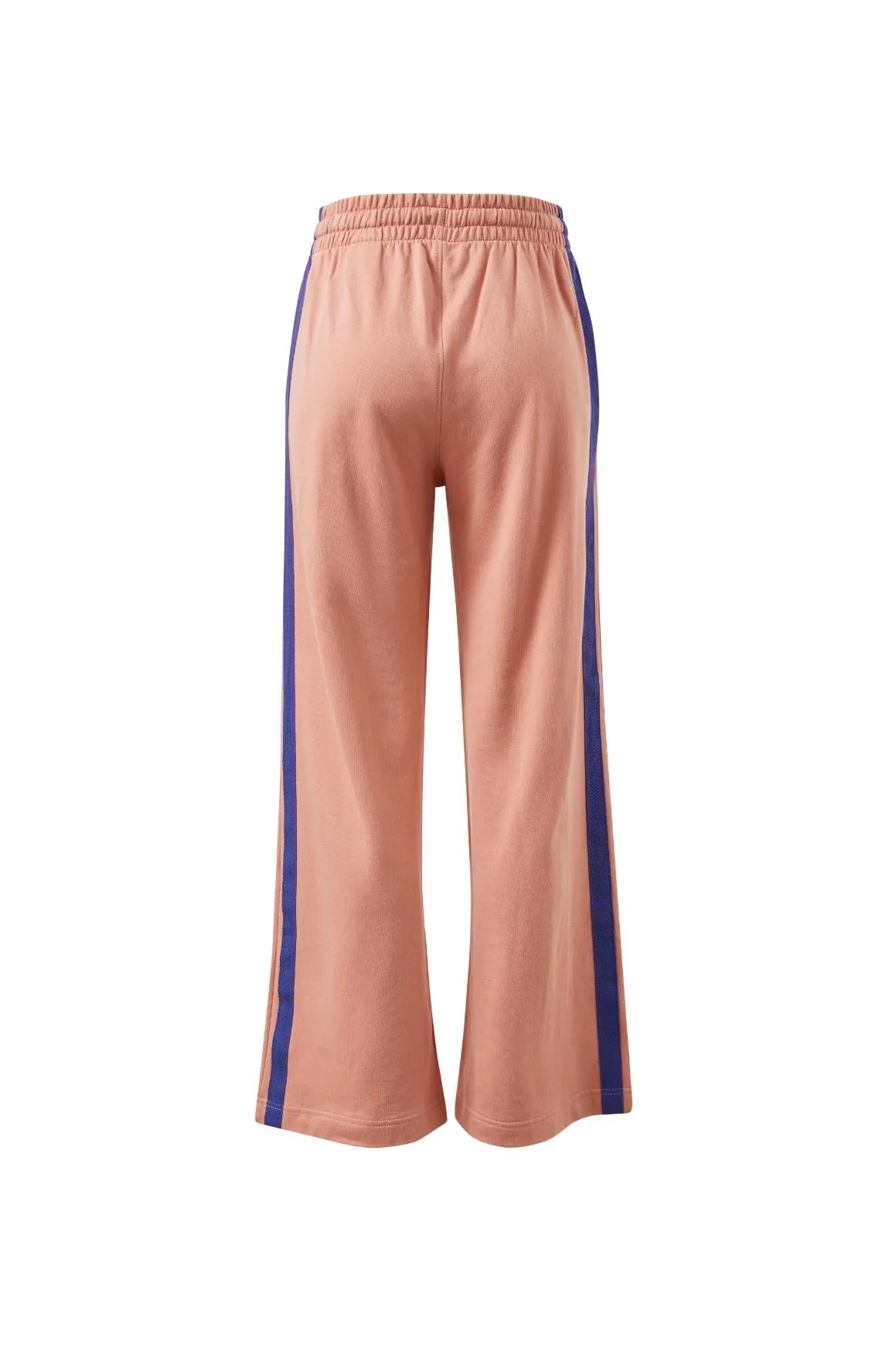 GIGI WIDE LEG TERRY TRACK PANT IN PINK CLAY WASHED NAVY SIDE STRIPE