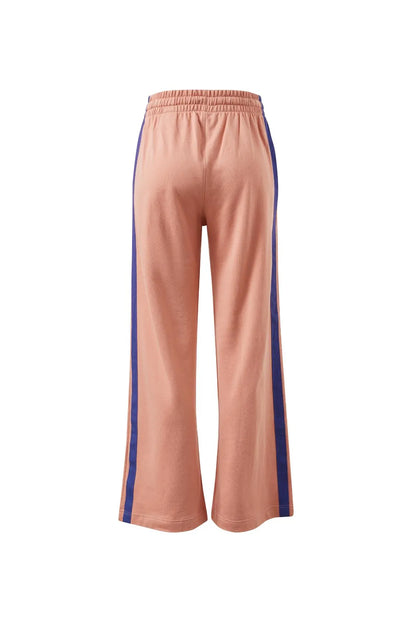 GIGI WIDE LEG TERRY TRACK PANT IN PINK CLAY WASHED NAVY SIDE STRIPE