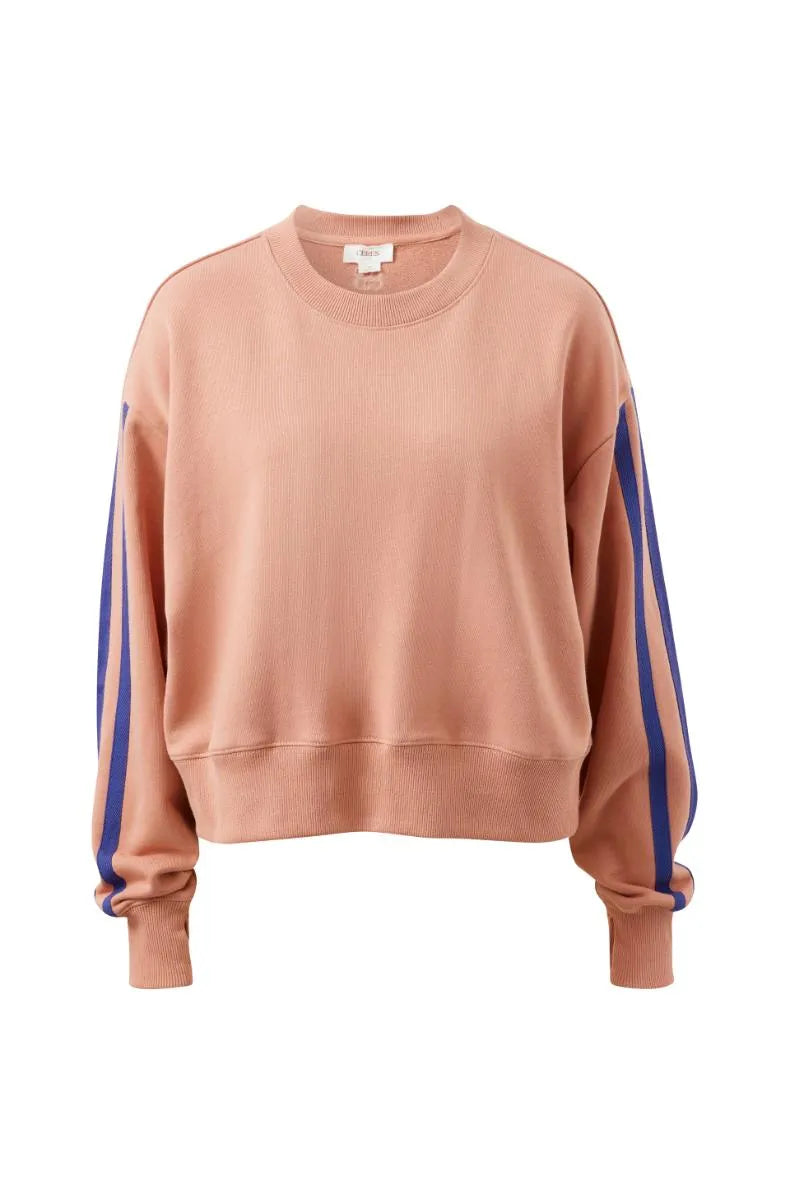 Sasha Sporty Slouchy Crew in Pink Clay Washed Navy Side Stripe