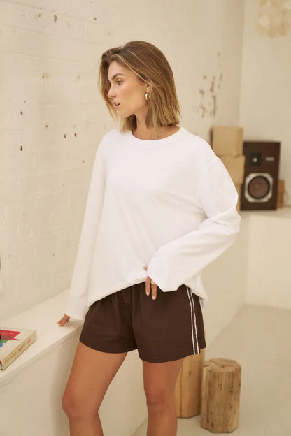 Mila Shorts in Chocolate Side Stripe
