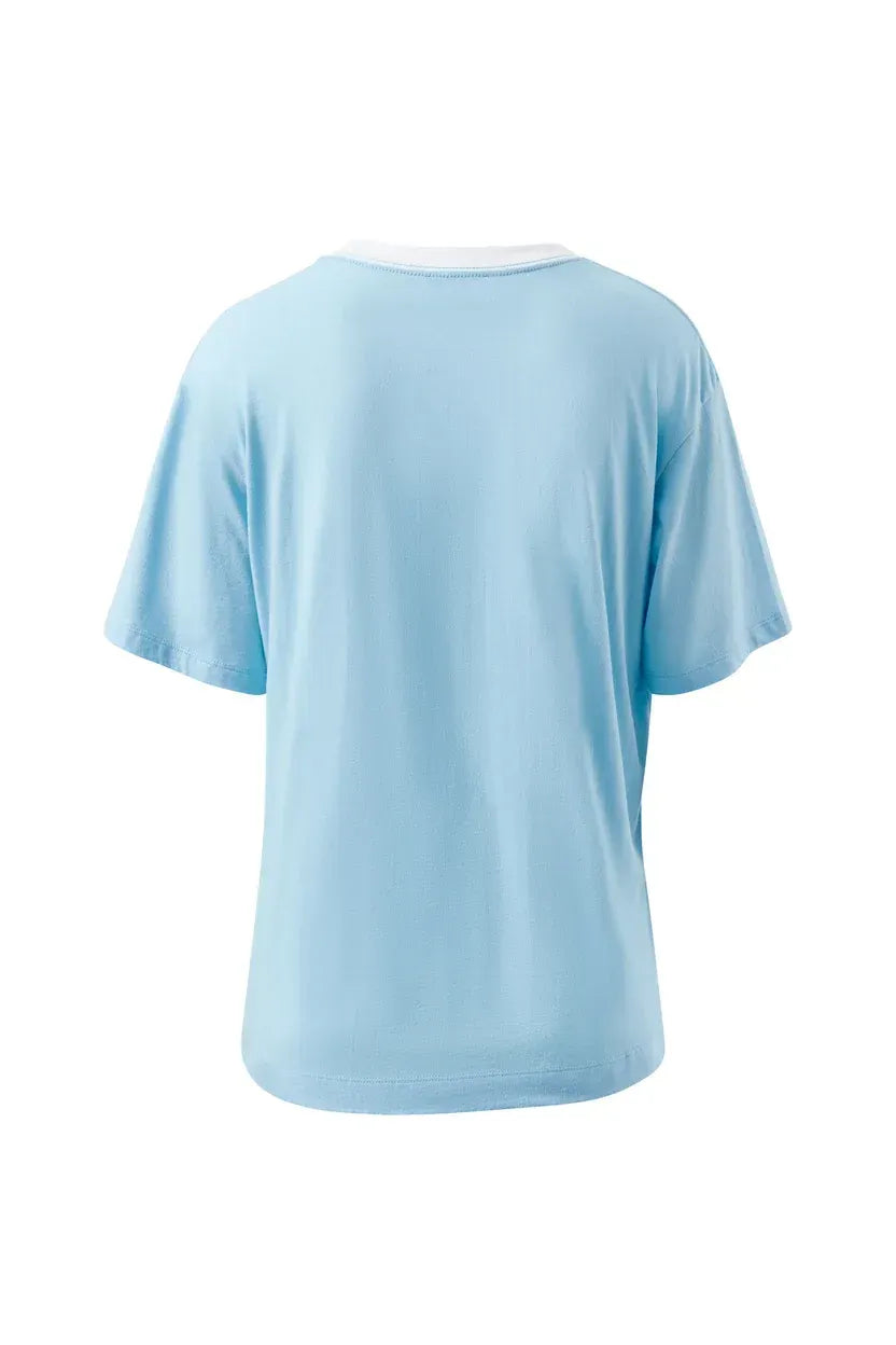 Stevie Tee in Fresh Blue / Basil Varsity