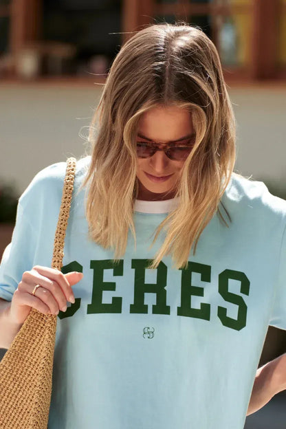 Stevie Tee in Fresh Blue / Basil Varsity