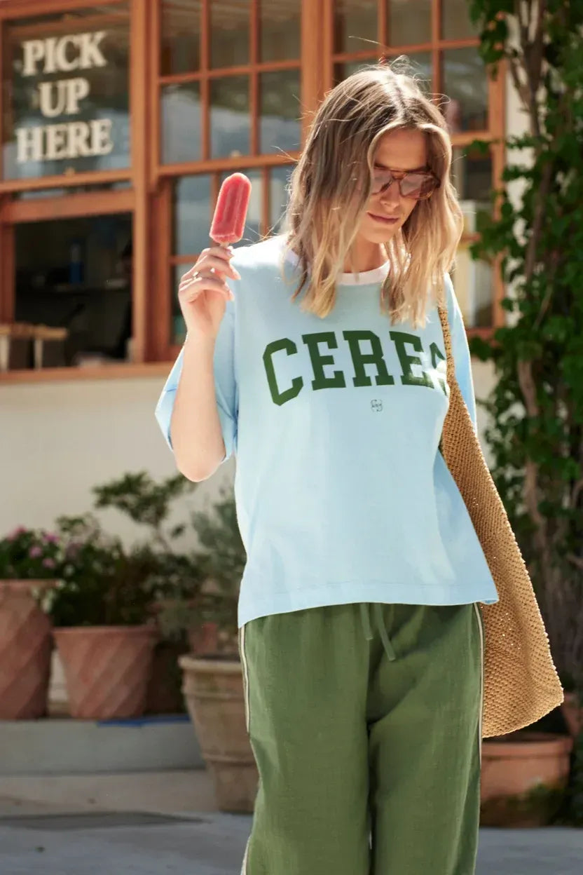 Stevie Tee in Fresh Blue / Basil Varsity