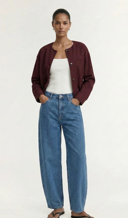 Reed Crop Jacket - Burgundy Stripe