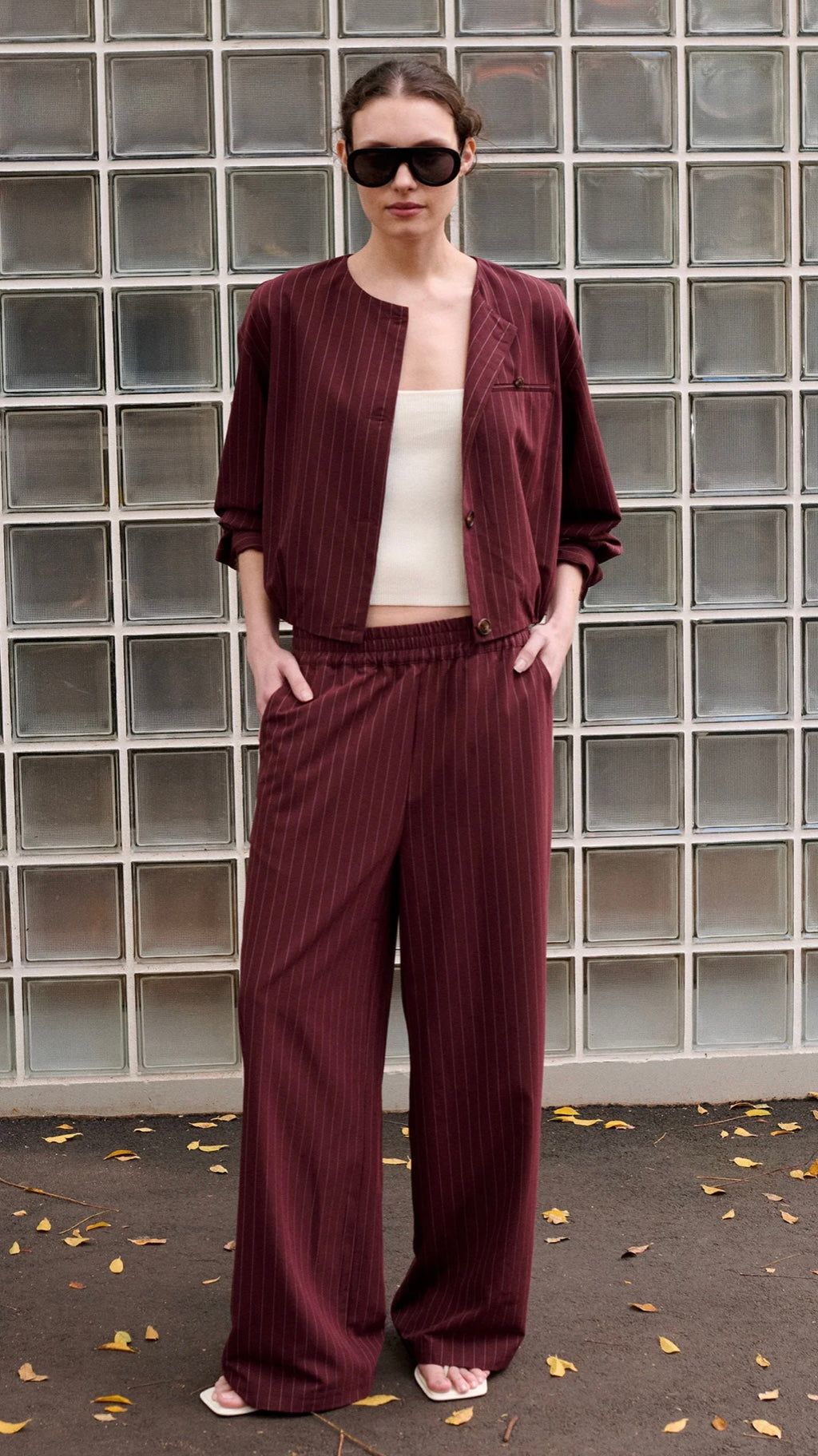 Reed Crop Jacket - Burgundy Stripe