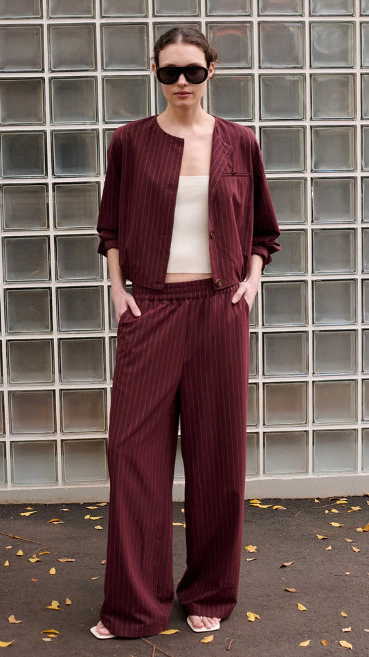 Reed Relaxed Pant - Burgundy Stripe