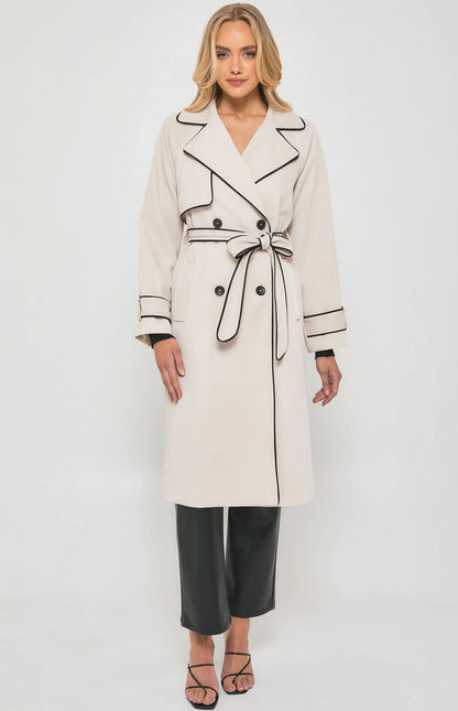 Cathy Contrast Trim Trench Coat
