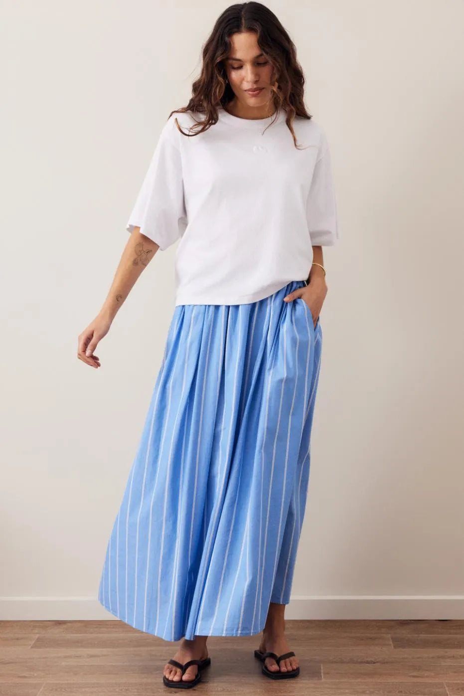 Ceres Life Florence Maxi Skirt in Blue Stripe