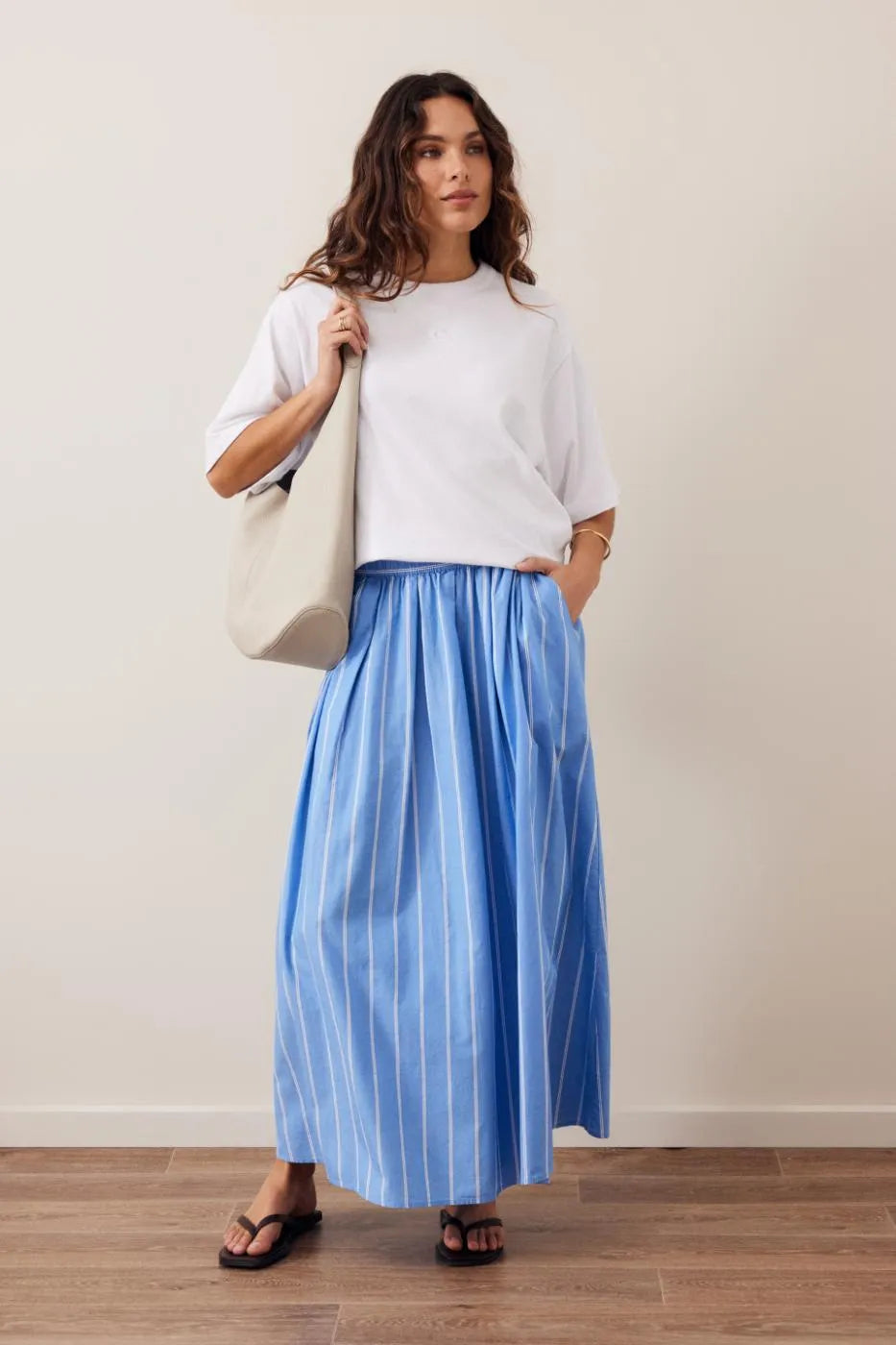 Ceres Life Florence Maxi Skirt in Blue Stripe