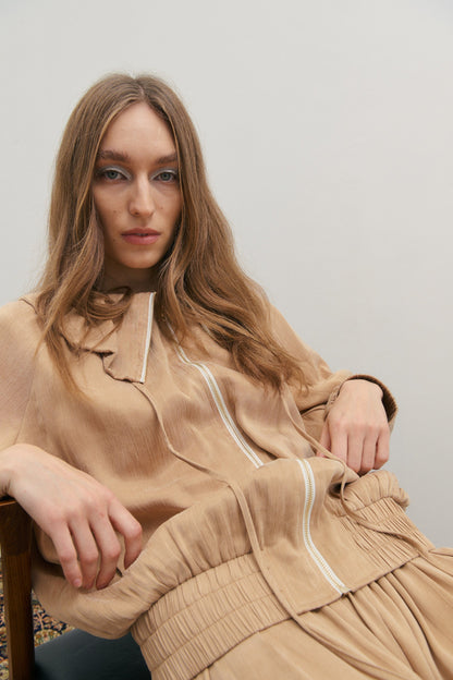 Gathered Collar Jacket - Mocha Mousse