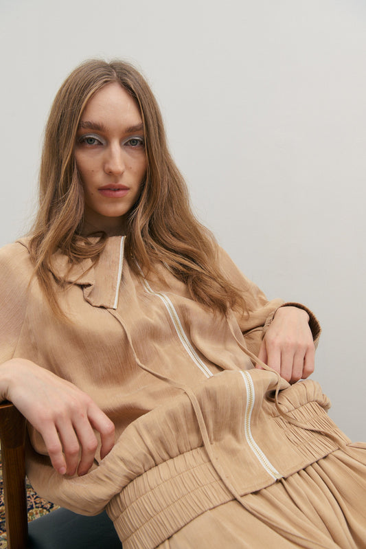 Gathered Collar Jacket - Mocha Mousse